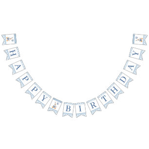 Glücklicher Geburtstag Junge Gans Blau Gingham Wimpelkette