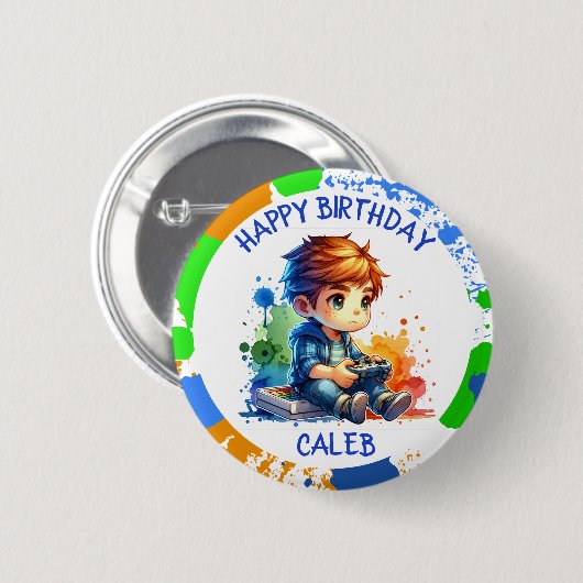 Glücklicher Geburtstag Jungs Gaming Personalisiert Button (Vorne & Hinten)