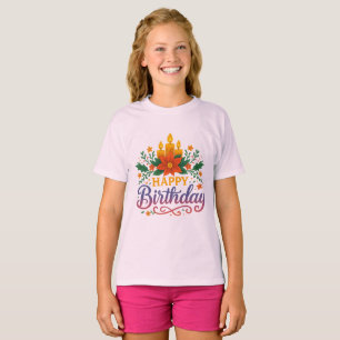 Glücklicher Geburtstag Kerzen Mädchen Basic T-Shir T-Shirt