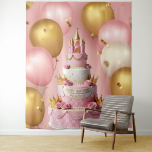 Glücklicher Geburtstag Kuchen Prinzessin Schloss B Wandteppich