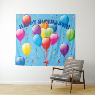 Glücklicher Geburtstag Luftballon Hintergrund & Ba Wandteppich