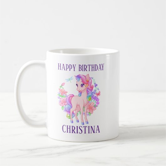 Glücklicher Geburtstag Mädchen personalisierter Na Kaffeetasse (Links)