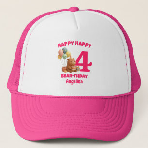 GLÜCKLICHER GEBURTSTAG Mädchen Teddybär 4. Geburts Truckerkappe