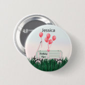 Glücklicher Geburtstag Mädchen Wagen Knopf Pin Button (Vorne & Hinten)