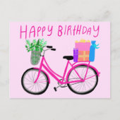 GLÜCKLICHER GEBURTSTAG Niedlich-rosa FahrradCustom Postkarte (Vorderseite)