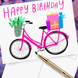 GLÜCKLICHER GEBURTSTAG Niedlich-rosa FahrradCustom Postkarte