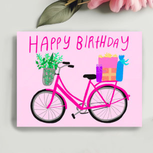 GLÜCKLICHER GEBURTSTAG Niedlich-rosa FahrradCustom Postkarte