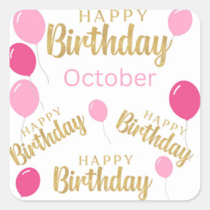 Glücklicher Geburtstag Oktober Geburtstagsaufklebe Quadratischer Aufkleber