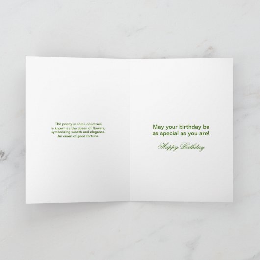 GLÜCKLICHER GEBURTSTAG - PEONIES/BOW KARTE (Innenseite)