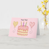 Glücklicher Geburtstag Pink Girl Balloons Kuchen Karte (Gelbe Blume)