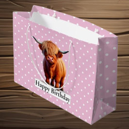 GLÜCKLICHER GEBURTSTAG Pink LANGE HAARKUHE Große Geschenktüte