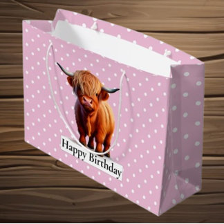 GLÜCKLICHER GEBURTSTAG Pink LANGE HAARKUHE Große Geschenktüte