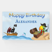 Glücklicher Geburtstag Piratenpapagei und Schiffsn Banner (Horizontal)