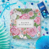 GLÜCKLICHER GEBURTSTAG Rosa Blütenfrühlingsblüten Pappteller (Party)