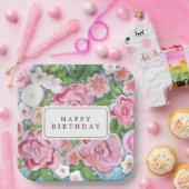 GLÜCKLICHER GEBURTSTAG Rosa Blütenfrühlingsblüten Pappteller (Party)