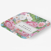GLÜCKLICHER GEBURTSTAG Rosa Blütenfrühlingsblüten Pappteller (Gewinkelt)