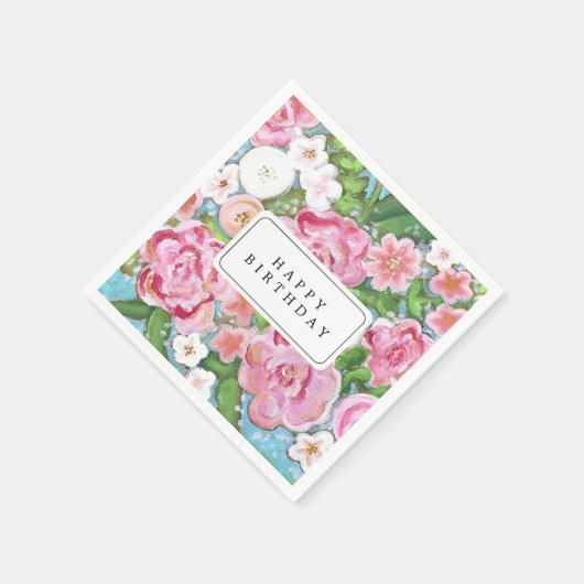 GLÜCKLICHER GEBURTSTAG Rosa Blütenfrühlingsblüten Serviette (Ecke)