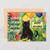 Glücklicher Geburtstag: Schwarze Katze eröffnet Ge Postkarte (Vorne/Hinten)