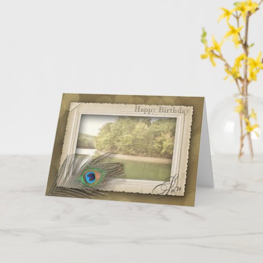 GLÜCKLICHER GEBURTSTAG - SOHN - VINTAGER SEESZENE KARTE (Gelbe Blume)