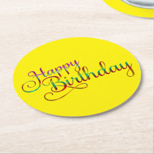 GLÜCKLICHER GEBURTSTAG - Textgestaltung + Ihre eig Runder Pappuntersetzer
