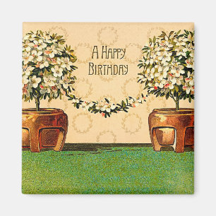 Glücklicher Geburtstag Vintage-Blumenkübel Magnet