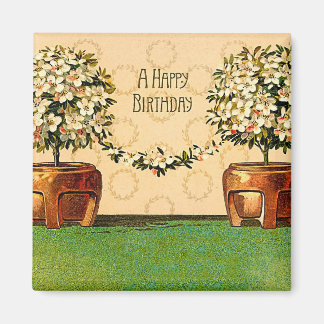 Glücklicher Geburtstag Vintage-Blumenkübel Magnet