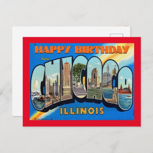 GLÜCKLICHER GEBURTSTAG VON CHICAGO VINTAGEPostcard Postkarte (Vorne/Hinten)