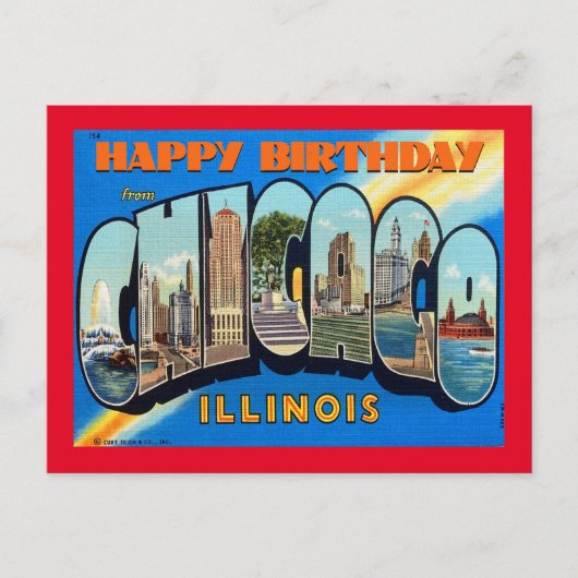 GLÜCKLICHER GEBURTSTAG VON CHICAGO VINTAGEPostcard Postkarte (Vorderseite)