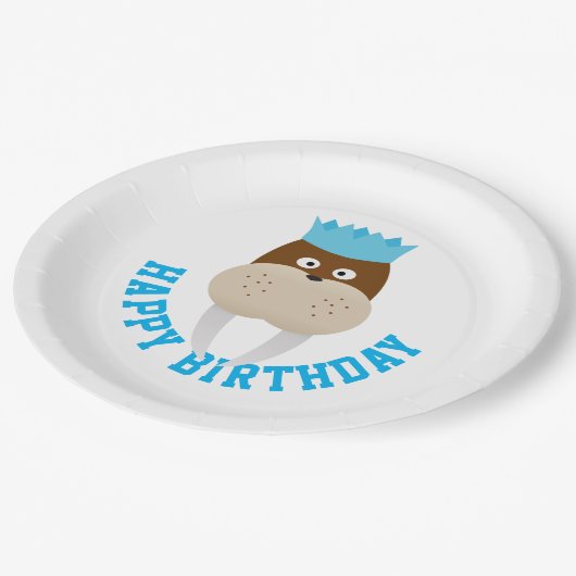 Glücklicher Geburtstag Walrus Pappteller (Schrägansicht)