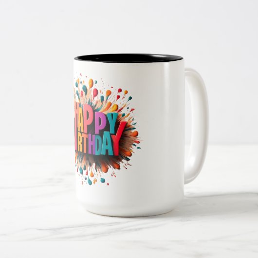 GLÜCKLICHER GEBURTSTAG Zweifarbige Tasse (VorderseiteRechts)