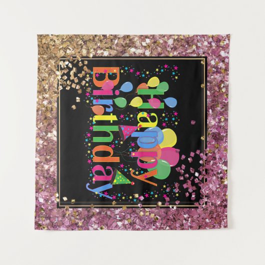 Glücklicher Geburtstagsfeier Glitzer Wandteppich (Vorderseite (Horizontal))