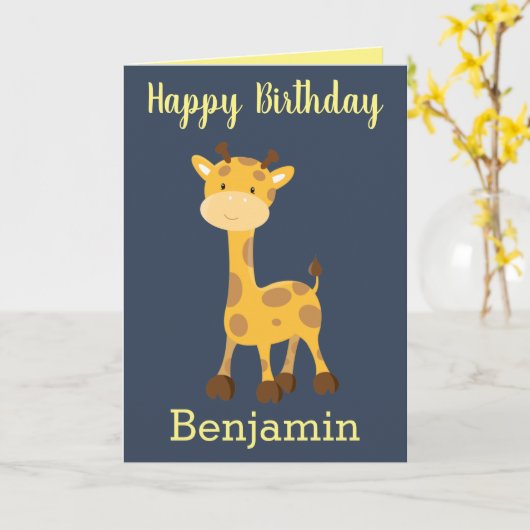 Glücklicher Geburtstagsgiraffe Karte (Gelbe Blume)