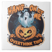 Glücklicher Geist aus einem Kürbis zu Halloween Fliese (Vorderseite)