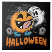 Glücklicher Geist und Kürbis feiern Halloween-Spaß Fliese (Vorderseite)