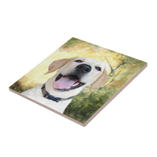 Glücklicher gelber Labrador Fliese (Seite)