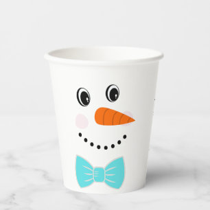 Glücklicher Gesicht Schneemann Türkisblau Fliege  Pappbecher