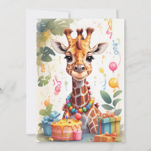 Glücklicher Giraffe mit Geschenken & Kuchen    Einladung