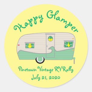 Glücklicher Glamper-Grüner Vintage-Dosen-Schinken- Runder Aufkleber