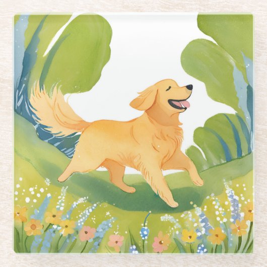 Glücklicher Golden Retriever | Hell Wasserfarbe Glasuntersetzer (Vorderseite)