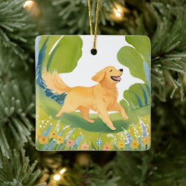 Glücklicher Golden Retriever | Hund Aquarell Keramikornament