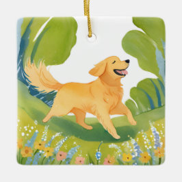 Glücklicher Golden Retriever | Hund Aquarell Keramikornament