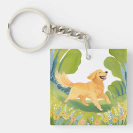 Glücklicher Golden Retriever | Hund Aquarell Schlüsselanhänger