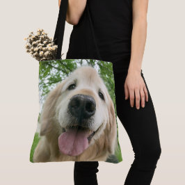 Glücklicher golden retriever-Hund außerhalb des Tasche