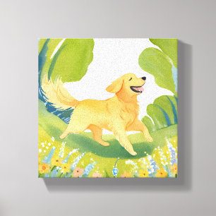 Glücklicher Golden Retriever   Leichte Aquarellmal Leinwanddruck