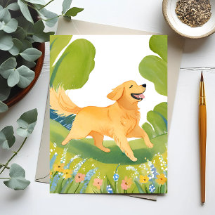 Glücklicher Golden Retriever   Leichte Aquarellmal Postkarte