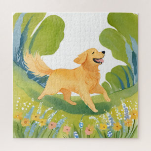 Glücklicher Golden Retriever   Leichte Aquarellmal Puzzle