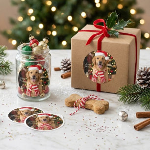 Glücklicher Golden Retriever Süßer Weihnachtshund Runder Aufkleber