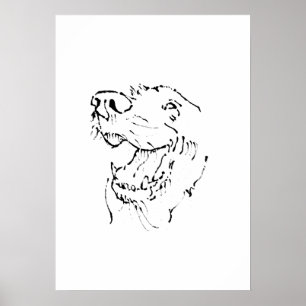 Glücklicher Golden Retriever Tintenillustration, W Poster