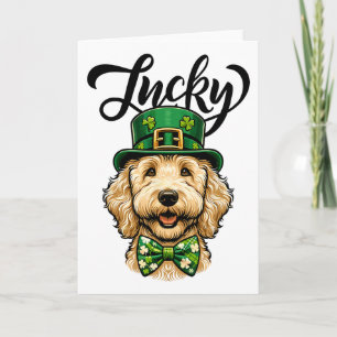 Glücklicher Goldendoodle Hund St. Patrick Tag Kind Karte