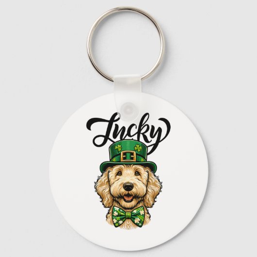 Glücklicher Goldendoodle Hund St. Patrick Tag Kind Schlüsselanhänger (Vorderseite)